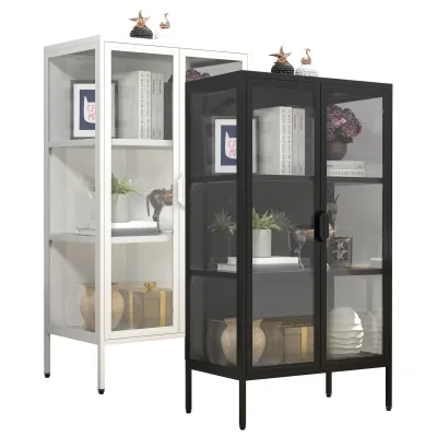 VCM Glasvitrine stehend   Vitrine Glas mit ESG-Sicherheitsglas   Maße ca. H. 110 x B. 60 x T. 35 cm   Standvitrine Glas   Modern und platzsparend   Glas Vitrinenschrank – Floka