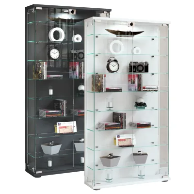 VCM Glasvitrine stehend   Vitrine Glas mit ESG-Sicherheitsglas   Maße ca. H. 114 x B. 59 x T. 17 cm   Standvitrine Glas   Modern und platzsparend   Glas Vitrinenschrank – Stelas