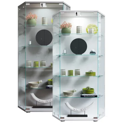 VCM Glasvitrine stehend   Vitrine Glas mit ESG-Sicherheitsglas   Maße ca. H. 114 x B. 83 x T. 17 cm   Standvitrine Glas   Modern und platzsparend   Glas Vitrinenschrank – Cenila