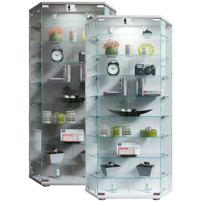 VCM Glasvitrine stehend   Vitrine Glas mit ESG-Sicherheitsglas   Maße ca.  H. 114 x B. 83 x T. 17 cm   Standvitrine Glas   Modern und platzsparend   Glas Vitrinenschrank – Cenila
