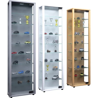 VCM Glasvitrine stehend   Vitrine Glas mit ESG-Sicherheitsglas   Maße ca. H. 115 x B. 33 x T. 18 cm   Standvitrine Glas   Modern und platzsparend   Glas Vitrinenschrank – Edana Maxi