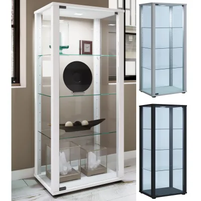 VCM Glasvitrine stehend   Vitrine Glas mit ESG-Sicherheitsglas   Maße ca. H. 115 x B. 50 x T. 38 cm   Standvitrine Glas   Modern und platzsparend   Glas Vitrinenschrank - Kavisa