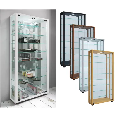 VCM Glasvitrine stehend   Vitrine Glas mit ESG-Sicherheitsglas   Maße ca. H. 115 x B. 59 x T. 18 cm   Standvitrine Glas   Modern und platzsparend   Glas Vitrinenschrank – Lumo Maxi Spiegel