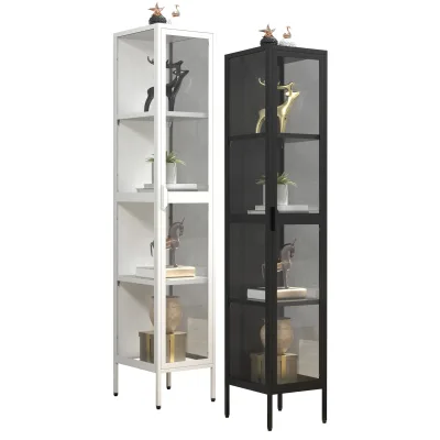 VCM Glasvitrine stehend   Vitrine Glas mit ESG-Sicherheitsglas   Maße ca. H. 160 x B. 30 x T. 35 cm   Standvitrine Glas   Modern und platzsparend   Glas Vitrinenschrank – Floka