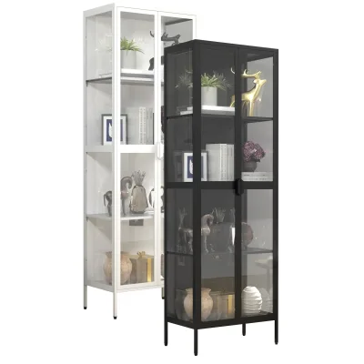 VCM Glasvitrine stehend   Vitrine Glas mit ESG-Sicherheitsglas   Maße ca. H. 180 x B. 60 x T. 35 cm   Standvitrine Glas   Modern und platzsparend   Glas Vitrinenschrank – Floka