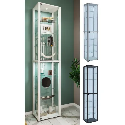 VCM Glasvitrine stehend   Vitrine Glas mit ESG-Sicherheitsglas   Maße ca. H. 227 x B. 50 x T. 38 cm   Standvitrine Glas   Modern und platzsparend   Glas Vitrinenschrank – Kavisa
