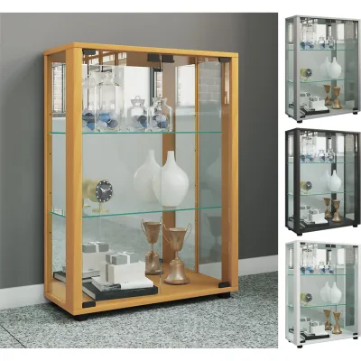 VCM Glasvitrine stehend   Vitrine Glas mit ESG-Sicherheitsglas   Maße ca. H. 80 x B. 60 x T. 25 cm   Standvitrine Glas   Modern und platzsparend   Glas Vitrinenschrank – Sintalo Spiegel