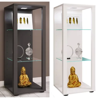 VCM Glasvitrine stehend   Vitrine Glas mit ESG-Sicherheitsglas   Maße ca. H. 90 x B. 35 x T. 35 cm   Standvitrine Glas   Modern und platzsparend   Glas Vitrinenschrank –  Glasol