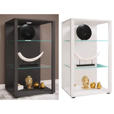 VCM Glasvitrine stehend   Vitrine Glas mit ESG-Sicherheitsglas   Maße ca .H. 90 x B. 52 x T. 44 cm   Standvitrine Glas   Modern und platzsparend   Glas Vitrinenschrank – Glasol