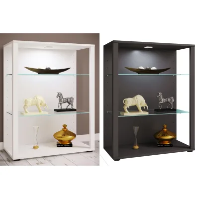 VCM Glasvitrine stehend   Vitrine Glas mit ESG-Sicherheitsglas   Maße ca. H. 90 x B. 70 x T. 35 cm   Standvitrine Glas   Modern und platzsparend   Glas Vitrinenschrank –  Glasol