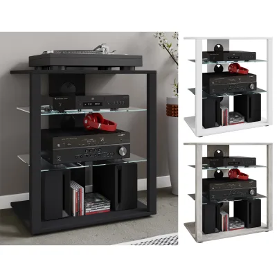 VCM Hifi Holz Möbel   Rack Schrank Phono Regal   2 Glasböden   Maße: H. 70 x B. 60 x T. 41 cm    Phono Mediaregal - Folas