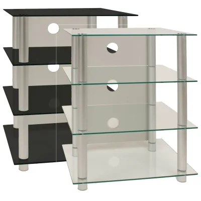 VCM Hifi Möbel   Rack Schrank Phono Regal   Alusäulen Glasböden   Maße H. 70 x B. 59 x T. 49 cm   Phono Mediaregal - Blados