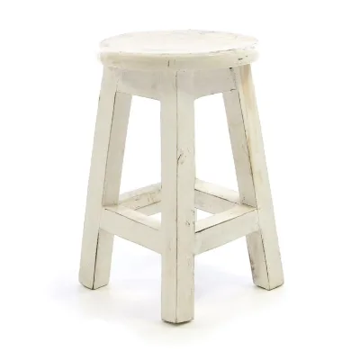 VCM Hocker   weiß im Vintage-Look   massiv Holz Schemel Blumentisch   Maße Sitzfläche 25 cm. Höhe 40 cm