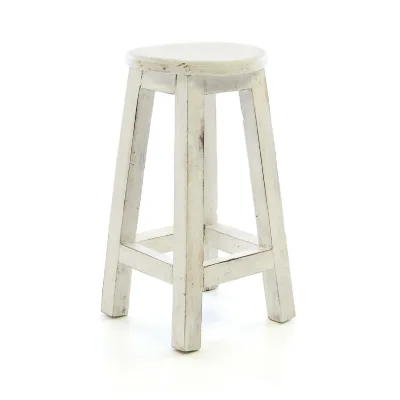 VCM Hocker   weiß im Vintage-Look   massiv Holz Schemel Blumentisch   Maße Sitzfläche 25 cm. Höhe 50 cm