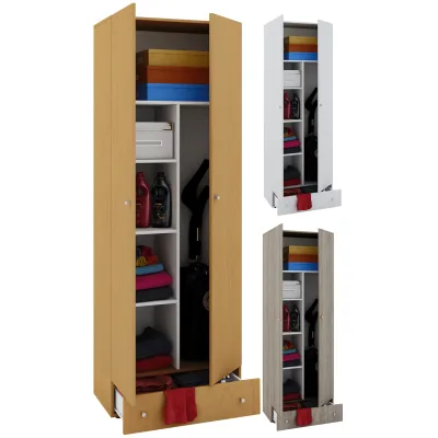 VCM Holz-Besenschrank   6 Fächer   Maße: . B. 70 x H. 196 x T. 40 cm   Haushaltsschrank   Mehrzweckschrank   Extra Schublade - Vandol