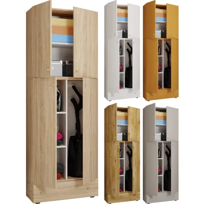 VCM Holz Besenschrank   6 Fächer   Maße: H. 200 x B. 70 x T. 39 cm   Haushaltsschrank   Mehrzweckschrank   Extra Schublade - Lona