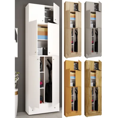 VCM Holz Besenschrank   6 Fächer   Maße: H. 240 x B. 70 x T. 39 cm   Haushaltsschrank   Mehrzweckschrank   Aufsatz mit 2 Türen   Extra Schublade - Lona