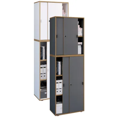 VCM Holz Büroschrank Ordner Aktenschrank Büromöbel Schrank Salia 5-fach Breite 60 cm Schiebetüren