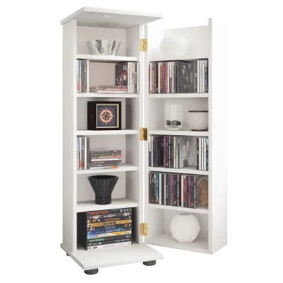 VCM Holz CD DVD Stand Regal   platzsparender CD Schrank mit abschließbarer Holztür für 300 CDs oder 130 DVDs oder 72-Videos   Maße: H. 93 x B. 31 x T. 31 cm   10 variable Einlegeböden – Engalo