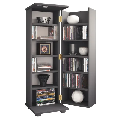 VCM Holz CD DVD Stand Regal   platzsparender CD Schrank mit abschließbarer Holztür für 300 CDs oder 130 DVDs oder 72-Videos   Maße: H. 93 x B. 31 x T. 31 cm   10 variable Einlegeböden – Engalo