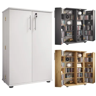 VCM Holz CD DVD Stand Regal/Schrank   platzsparender CD Schrank mit 2 abschließbaren Türen für 600 CDs oder 260 DVDs oder 144-Videos   Maße: H. 93 x B. 60 x T. 31 cm   20 variable Einlegeböden – Engalo