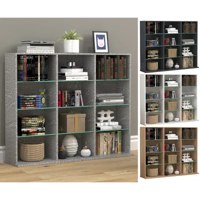 VCM Holz CD DVD Standregal Bücherregal Raumteiler Deko Regal Glas Zilas