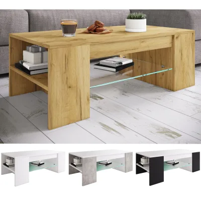 VCM Holz Couchtisch mit ESG-Sicherheitsglas   Sofatisch mit ausreichend Stauraum   Maße ca. H. 35 x B. 100 x T. 50 cm   Wohnzimmertisch - Tunas