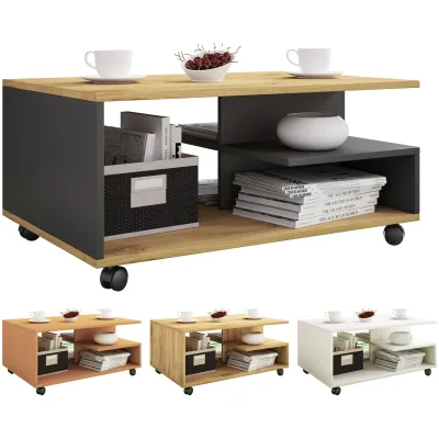 VCM Holz Couchtisch schlicht   Sofatisch Rollen   Maße ca. H. 41 x B. 80 x T. 50 cm   rollbar Kaffeetisch - Stango