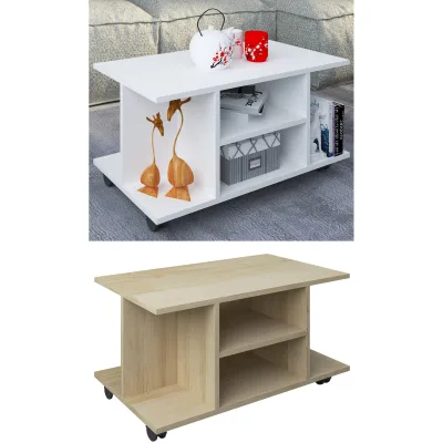 VCM Holz Couchtisch   Sofatisch mit ausreichend Stauraum   Maße ca. H. 40 x B. 80 x T. 40 cm   Wohnzimmertisch rollbar - Findula