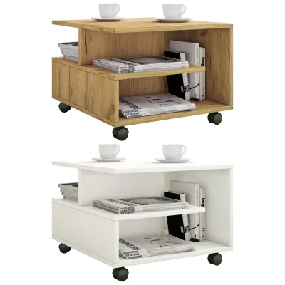 VCM Holz Couchtisch   Sofatisch mit Rollen   Wohnzimmertisch rollbar   Maße H. 40 x B. 50 x T. 50 cm  Kaffeetisch Stango