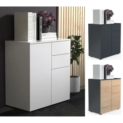 VCM Holz Kommode   Sideboard mit 2 Drehtüren und zwei Schubladen   Maße H. 77 x B. 70 x T. 39 cm - Dalosa