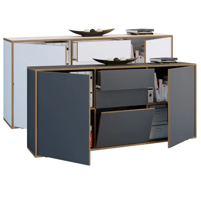 VCM Holz Kommode   Sideboard mit Drehtüren, Schubladen  und einer Klappe   Büromöbel   Maße ca. H. 74 x B. 160 x T. 33cm - Salia