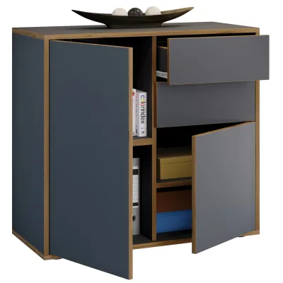 VCM Holz Kommode   Sideboard mit Drehtüren und Schubladen   Büromöbel   H. 74 x B. 80 x T. 33cm - Salia