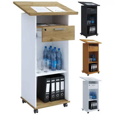 VCM Holz mobiles Rednerpult   Maße ca. H. 108 bis 120 cm x B. 60 cm x T. 50 cm   Stehpult mit Rollen  rollbar mit Schublade   Stehtisch - Melta