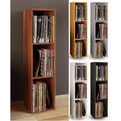 VCM Holz Schallplatten Regal   Stand Regal mit 3 Fächer für 100 Schallplatten   Maße: H. 107 x B. 34 x T. 30 cm - Platto