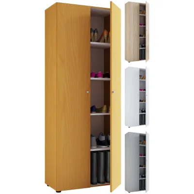 VCM Holz Schrank   Maße B. 70 x H. 178 x T. 40 cm   5 Fächer   Allzweckschrank   Schuhschrank   mit zwei Drehttüren – Vandol