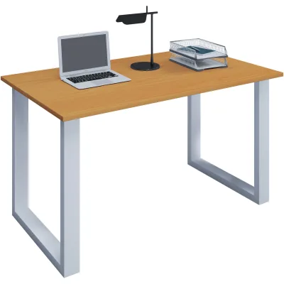 VCM Holz Schreibtisch   H. 76 x B. 140 x T. 50 cm   Computertisch schlicht   Füße aus hochwertigem Metall   Arbeitstisch   Büromöbel - Lona U