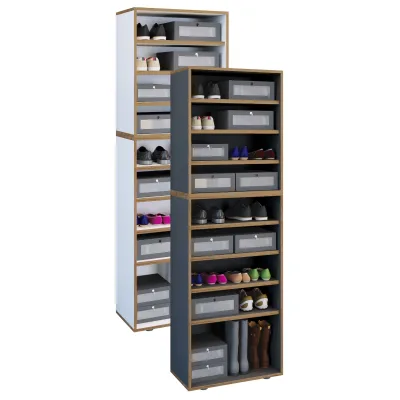 VCM Holz Schuhregal   Maße ca. H. 183 x B. 60 x T. 33 cm   Schuhkommode mit 9 Fächer   Schuhschrank - Salia 9fach B. 60 cm