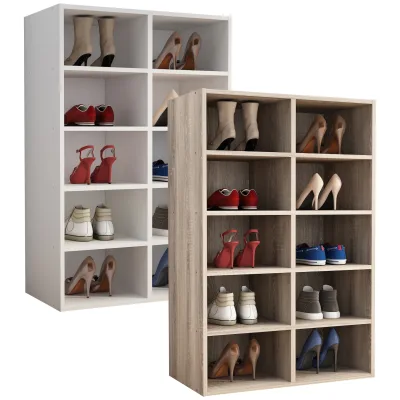 VCM Holz Schuhregal   Maße ca. H. 84 x B. 55 x T. 30 cm   Schuhkommode mit 10 Fächer   Schuhschrank - Hinsol