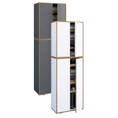 VCM Holz-Schuhschrank   Maße: B. 60 x H. 183 x T. 33 cm   Allzweckschrank   9 Fächer   4 Drehtüren - Salia Breite 60 cm