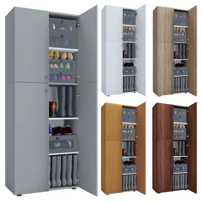 VCM Holz-Schuhschrank   Maße: B. 70 x H. 184 x T. 40 cm   Allzweckschrank   5 Fächer   4 Drehtüren - Lona