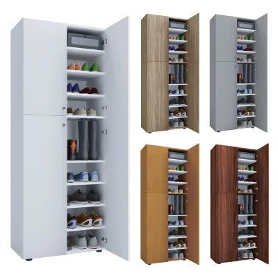 VCM Holz-Schuhschrank   Maße: B. 70 x H. 184 x T. 40 cm   Allzweckschrank   9 Fächer   4 Drehtüren - Lona