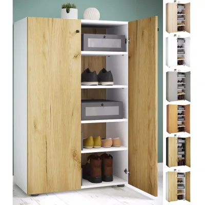 VCM Holz-Schuhschrank   Maße: H. 110 x B. 70 x T. 39 cm   Allzweckschrank   5 Fächer   2 Drehtüren– Lona