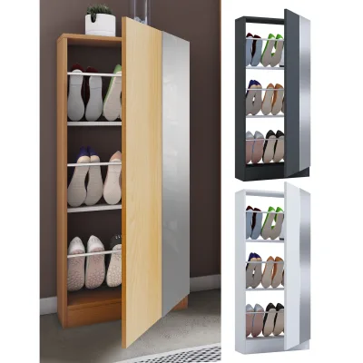 VCM Holz Schuhschrank   Maße: H. 112 x B. 50 x T. 17 cm   1 Drehtür   praktischer Spiegel - Fulisa L Spiegel