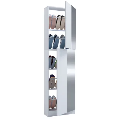 VCM Holz Schuhschrank   Maße: H. 180 x B. 50 x T. 17 cm   2 Drehtüren   praktischer Spiegel - Fulisa XL Spiegel
