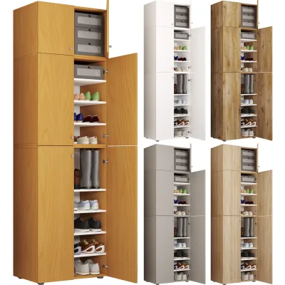 VCM Holz-Schuhschrank   Maße: H. 200 x B. 70 x T. 39 cm   Allzweckschrank   9 Fächer   4 Drehtüren   Aufsatz mit 2 Türen – Lona
