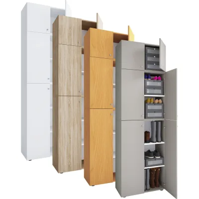 VCM Holz-Schuhschrank   Maße: H. 223 x B. 70 x T. 39 cm  Allzweckschrank   5 Fächer   4 Drehtüren   Aufsatz mit 2 Türen– Lona