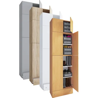 VCM Holz-Schuhschrank   Maße: H. 240 x B. 70 x T. 39 cm  Allzweckschrank   5 Fächer   4 Drehtüren   Aufsatz mit 2 Türen   extra Schublade– Lona