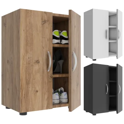 VCM Holz Schuhschrank   Maße: H. 74 x B. 49 x T. 30 cm   Allzweckschrank   3 Fächer   2 Drehtüren - Ulas