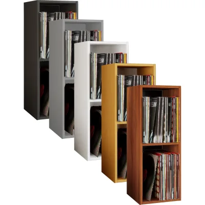VCM Holz Stand Regal   Regal mit 2 großen Fächer   Maße: H. 72 x B. 34 x T. 30 cm   Platz für 65 Schallplatten   1 fester Fachboden - Platto